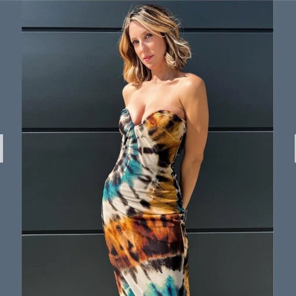 Zara Tulle Tie Dye Strapless Form Fitting Midi Maxi Dress Bloggers Fave, Size S - Picture 8 of 16